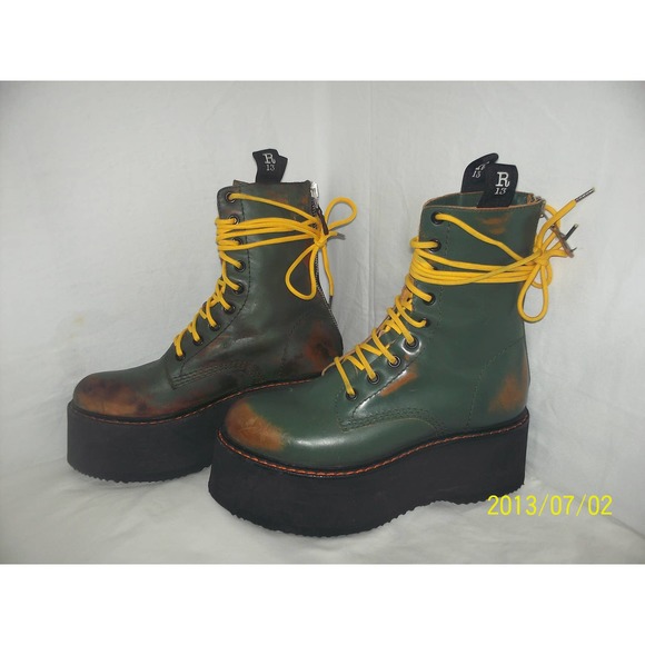 NEVER WORN R13 Double Stack Lace-Up Boots Hunter Green Remove - Picture 2 of 8